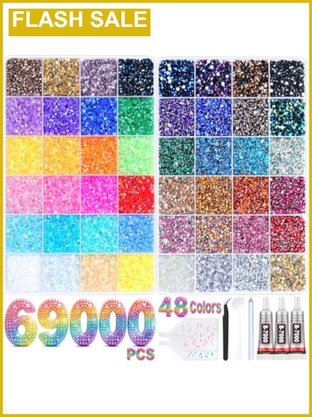69000 3mm Resin Rhinestones 48 Colors Bedazzler Kit with B7000 Glue Tools